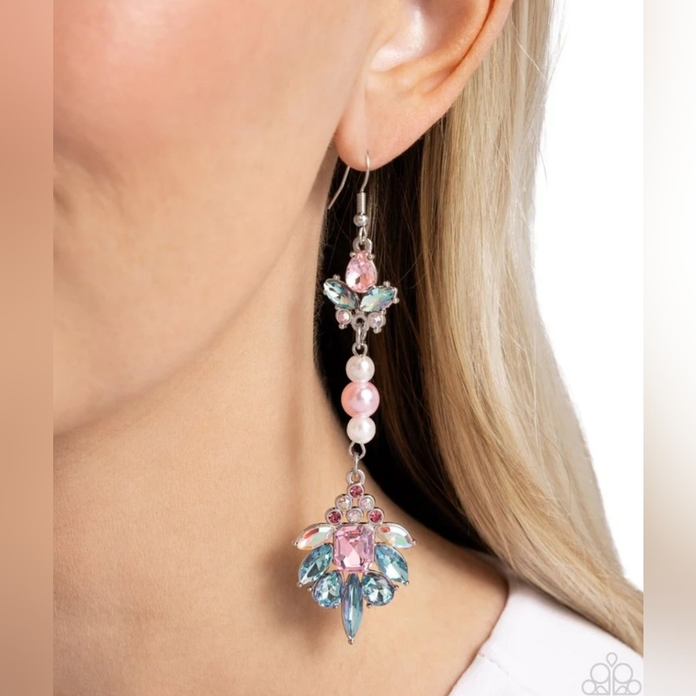 Paparazzi Silver and Pink Blue Crystal Earrings
